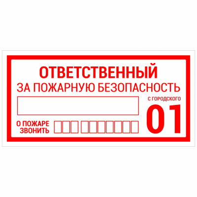 Знак Ответственный за пожарную безопасность 200х100мм (пластик) в Мегионе